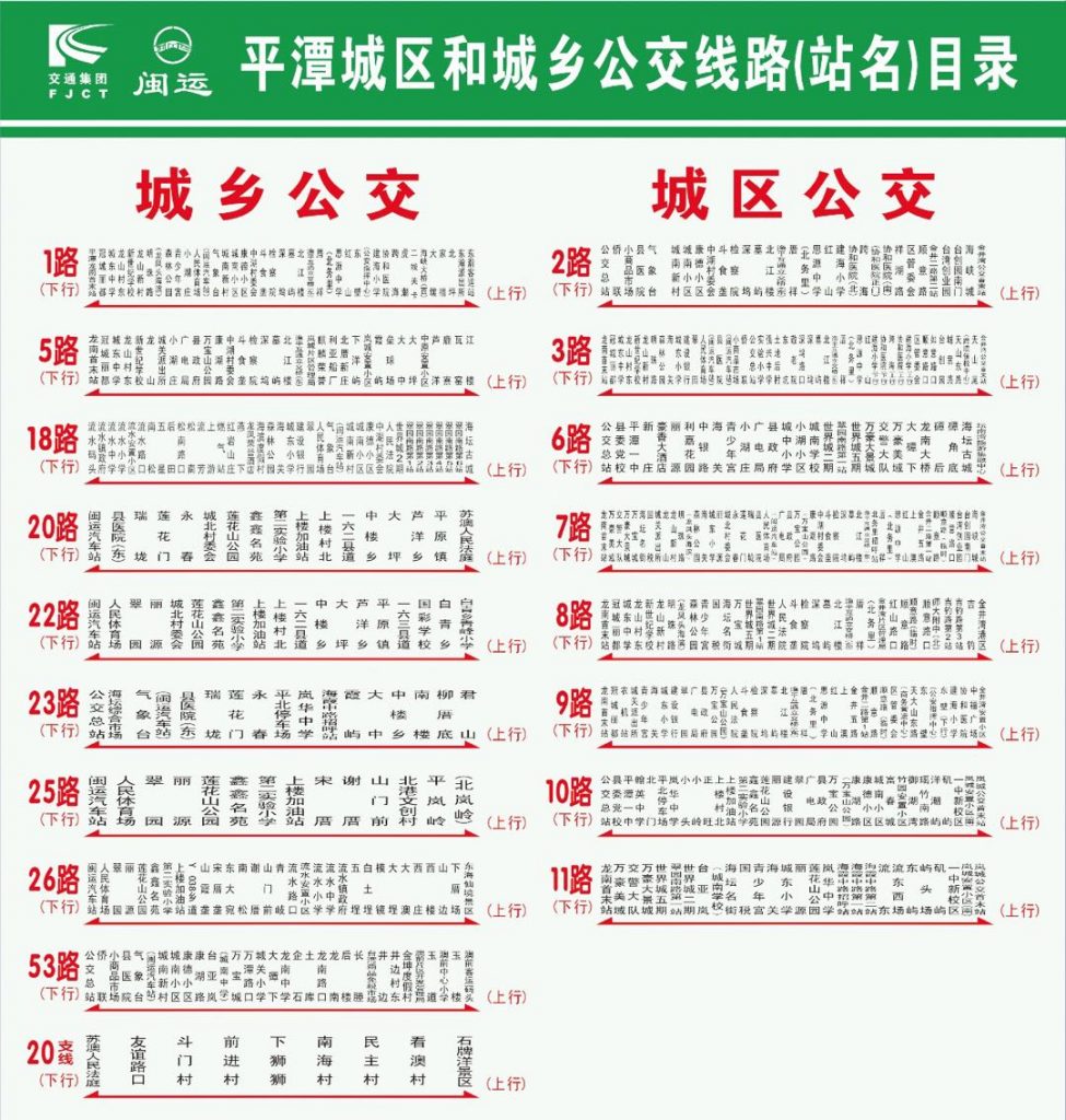 平潭公交路線表